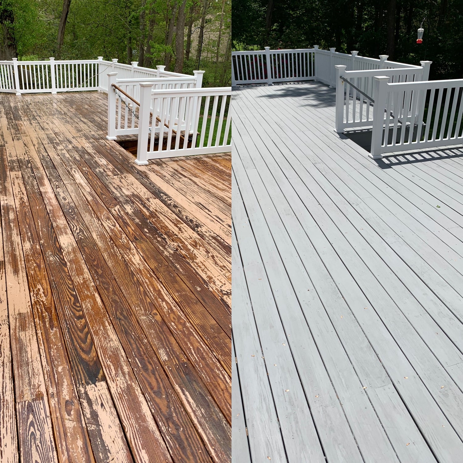 Wash and Stain LLC before and after of deck staining