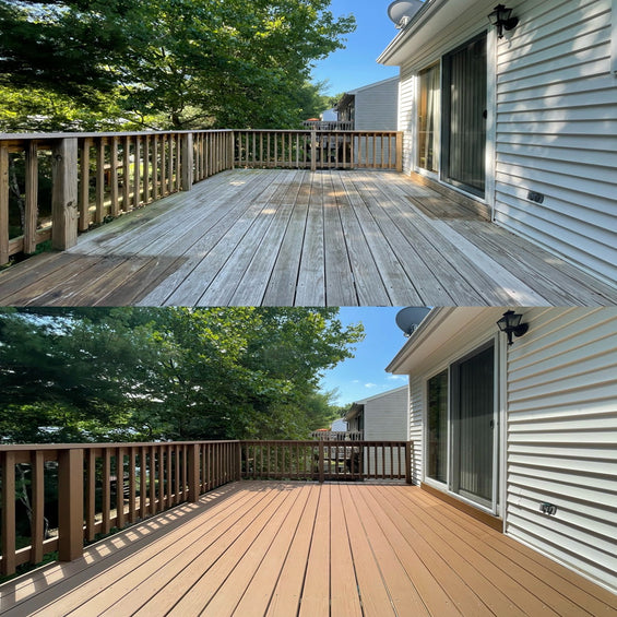 Wash and Stain LLC before and after of a deck staining